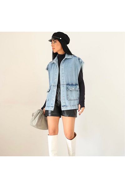 Ekim Store Vestă de blugi Boyfriend cu buzunare