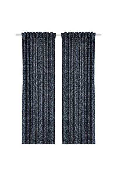 IKEA - TRYSTAVMAL, завеса/2 панела, тъмно синьо-бяло, 145x300 cm