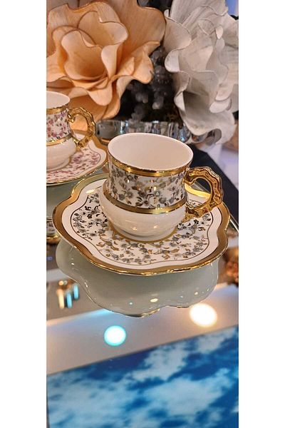 LOKMAN ZÜCCACİYE Daisy Colorful Flowered Porcelain Coffee Cup Set