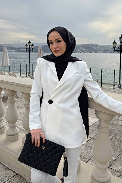 Melike Tatar Ekru Lined Crepe Jacket 32-2301