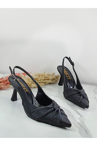 Everest Women's Black Satin Stiletto Heeled Shoes