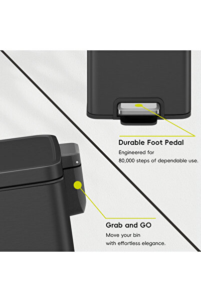 EKO MADISON PEDALLI PASLANMAZ KARE ÇÖP KOVASI - 20 LT - SİYAH