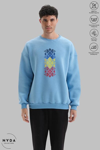 Nyda Collections Hanorac supradimensionat unisex cu mânecă lungă, cu imprimeu Cusatura, cu gât crew, fără glugă