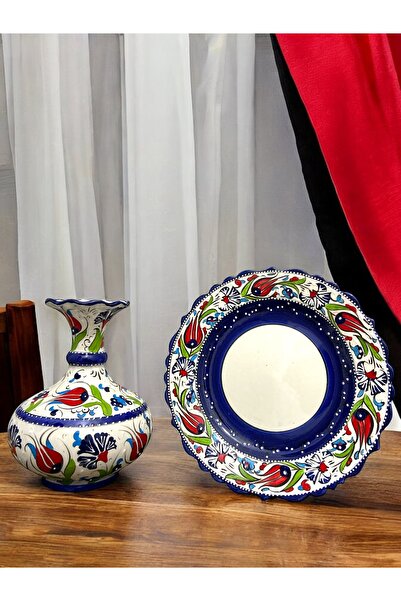 STORESZA Geniş Vazo ve Tabak Seti - Kütahya Çini Sanatının İncisi (20 cm Vazo...