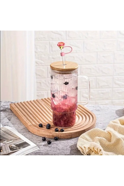 Qans Bilisim Tomurcuk Pembe Çiçek Desenli Termos Pipet Aksesuarı