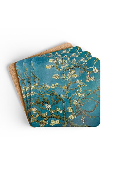 BASKIBAZAR Since 2020 Van Gogh Almond Flowers Printed 4-Piece Wooden 5 mm Thi...