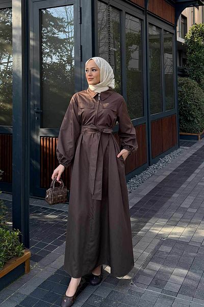 Melike Tatar Brown Belted Dress 32-3517