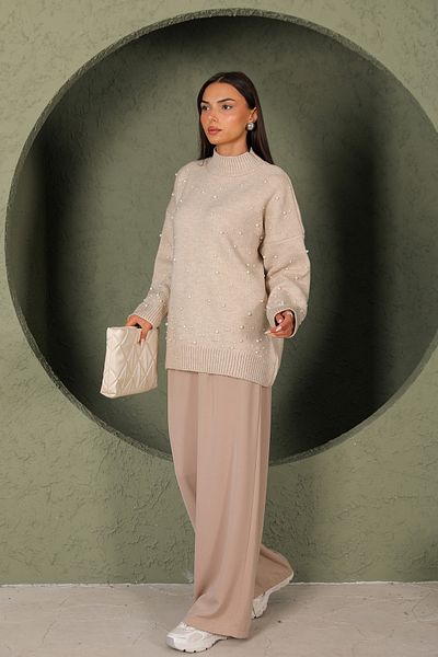 Melike Tatar سترة من اللؤلؤ الحجري موديل 32-7019