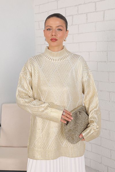 Melike Tatar Gold Gilded Knitwear Sweater 32-7004