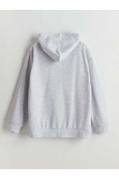 LC Waikiki LCW Kids Γκρι φούτερ με κουκούλα για κορίτσια με φερμουάρ