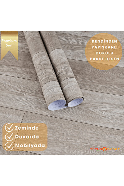 TechnoSmart 60×500cm Kendinden Yapışkanlı Parke Görünümlü Premium Zemin Duvar Kağıdı Dolap Kaplama