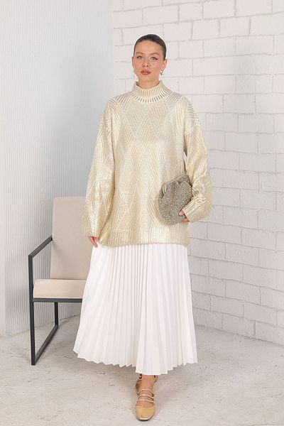 Melike Tatar Gold Gilded Knitwear Sweater 32-7004