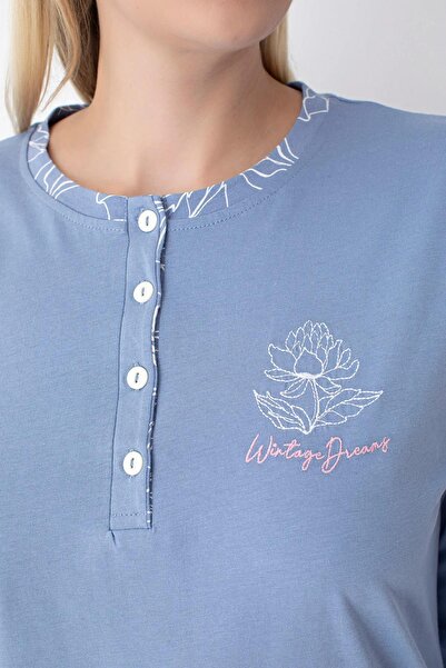 SENFONİ Senfoni Kadın Büyük Beden Düğmeli Yaka Uzun Kol %100 Pamuk Pijama Takımı 6068 -1 Adet