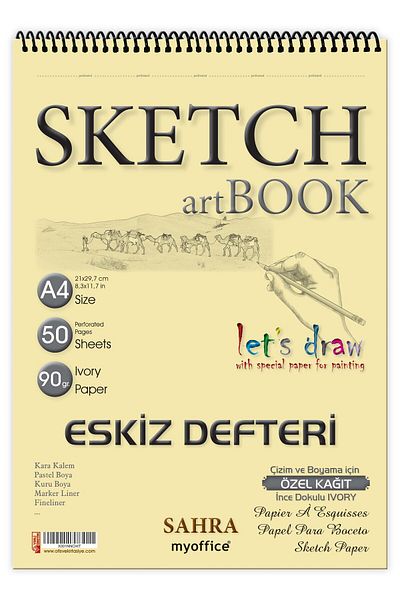 Etika Sahra A4 Spiral Sketchbook – 50 Sheets, 90 Gr Fine Textured Ivory Paper Sketchbook
