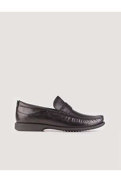 Cabani Men's Genuine Leather Black Analin Belted Casual Shoes