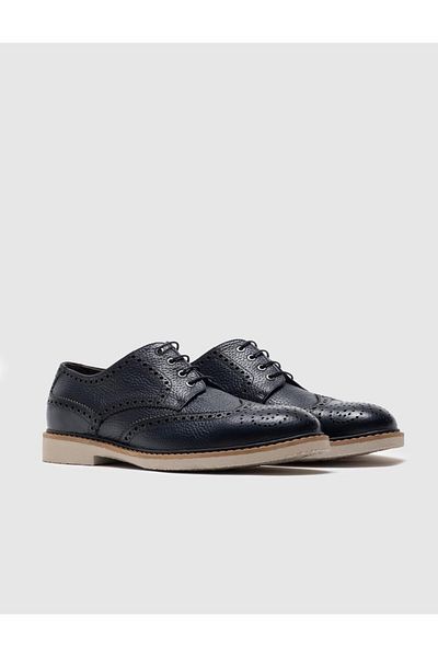 Cabani Ανδρικά casual παπούτσια από γνήσιο δέρμα Navy Blue Lace-Up με δερμάτινη επένδυση