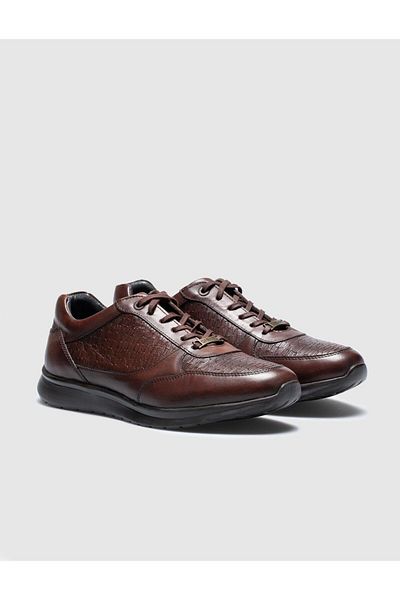Cabani Genuine Leather Brown Lace-Up Men's Sports Shoes