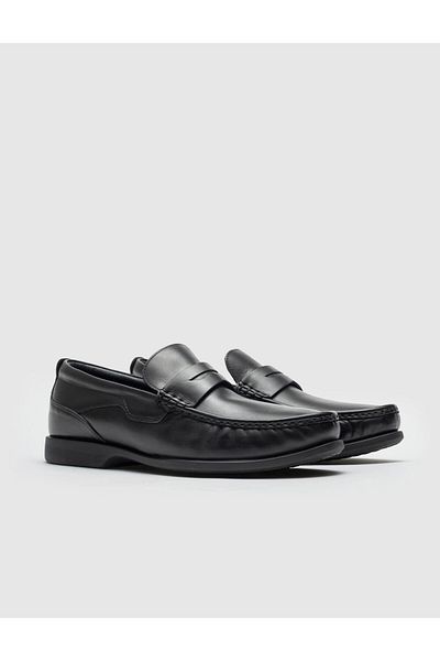 Cabani Genuine Leather Belt Detailed Black Fur Men's Casual Shoes