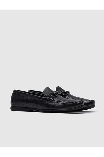 Cabani Leather Lining Rubber Sole Genuine Leather Black Men's Loafer
