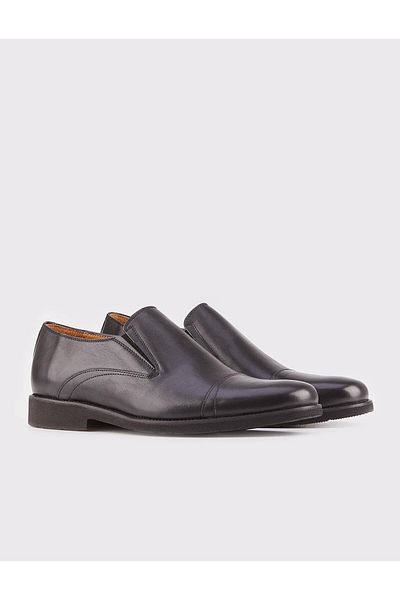 Cabani Genuine Leather Mascarat Toe Detailed Black Men's Classic Shoes
