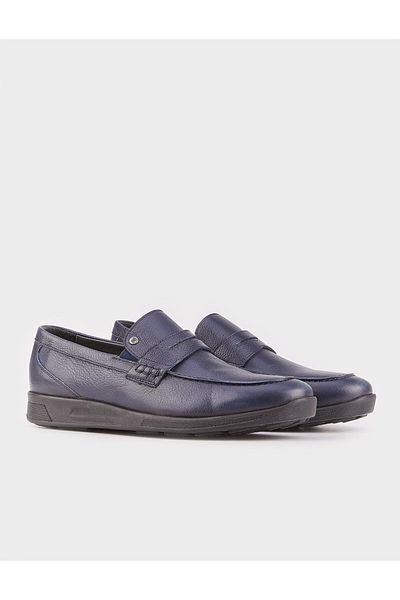 Cabani Navy Blue Genuine Leather Men's Casual Shoes