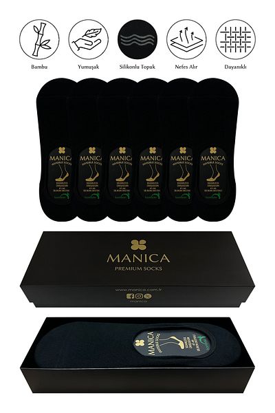 MANICA Мъжки бамбукови балерини, 6 чифта - черни