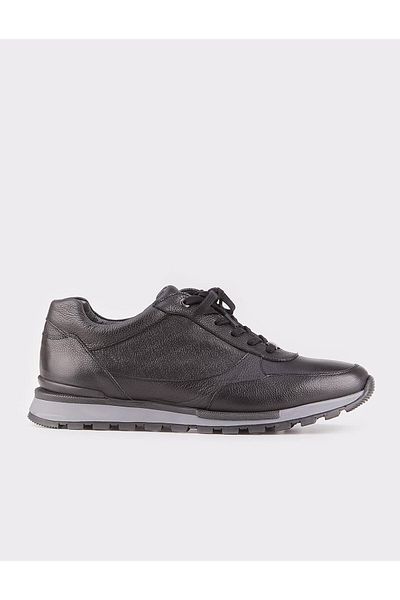 Cabani Genuine Leather Black Lace-up Thermo Sole Patterned Men's Casual Shoes