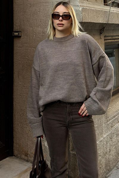Swist Γυναικείο πλεκτό πουλόβερ Mink Biscuit Crew Neck Oversize