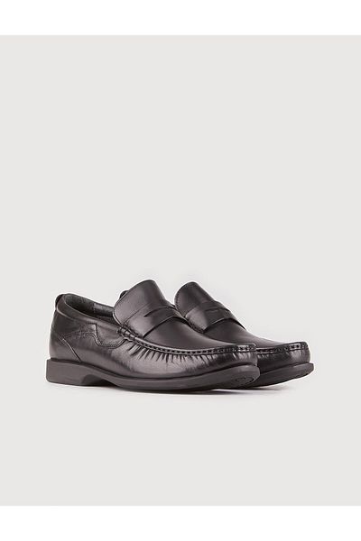 Cabani Men's Genuine Leather Black Analin Belted Casual Shoes