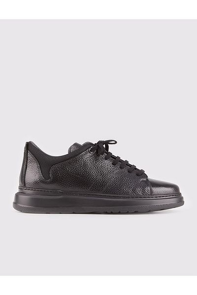 Cabani Black Genuine Leather Sneaker - Men's Sports Shoes, Lace-up