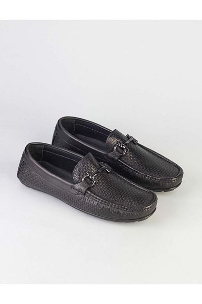 Cabani Black Genuine Leather Men's Loafer