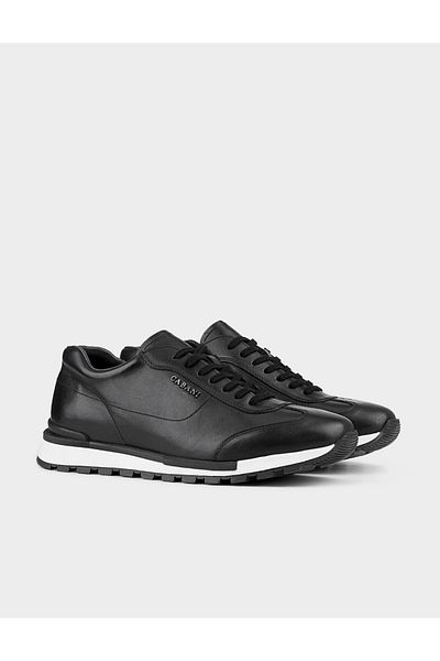 Cabani Genuine Leather Black Lace-Up Men's Sports Sneakers