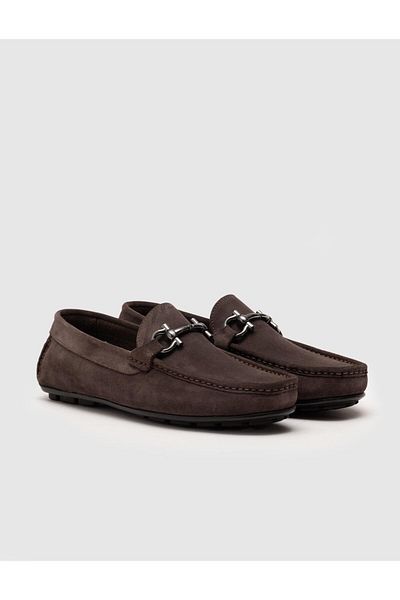 Cabani Genuine Leather Brown Suede Buckle Men's Loafer