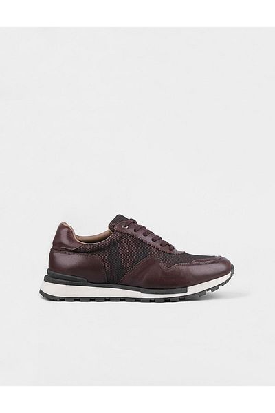 Cabani Genuine Leather Brown Lace-Up Men's Sports Shoes