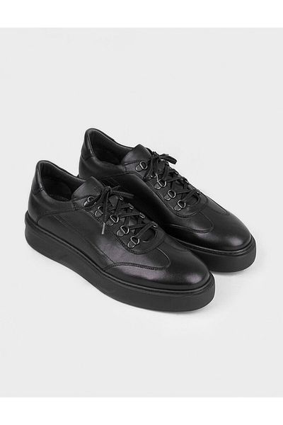 Cabani Leather Lined Genuine Leather Black Lace-Up Men's Sports Shoes