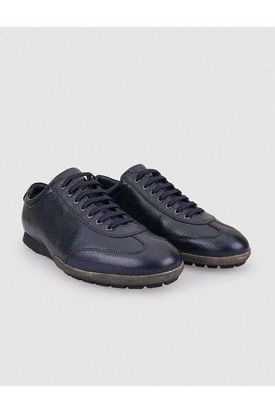 Cabani 100% Genuine Leather Navy Blue Lace-Up Men's Casual Shoes