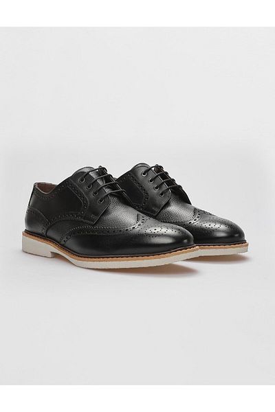 Cabani Genuine Leather Black Lace-Up Men's Casual Shoes