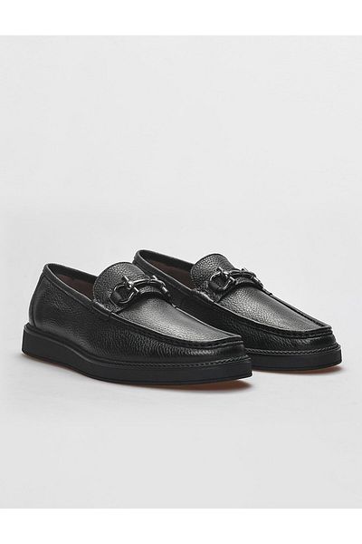 Cabani Genuine Leather Black Buckle Men's Casual Shoes