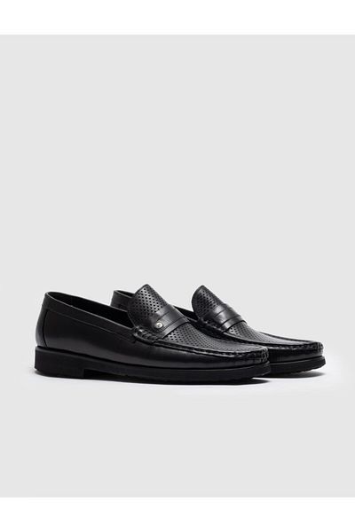 Cabani Black Genuine Leather Men's Casual Shoes