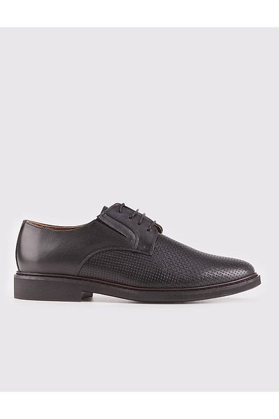 Cabani Men's Genuine Leather Patterned Black Lace-up Casual Shoes