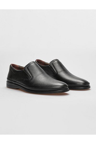 Cabani Genuine Leather Black Laser Detailed Men's Casual Shoes