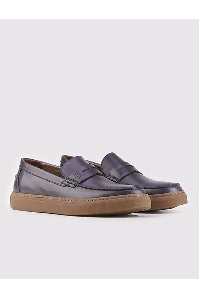 Cabani Men's Genuine Leather Navy Blue Loafers