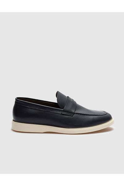 Cabani Navy Blue Genuine Leather Men's Casual Shoes
