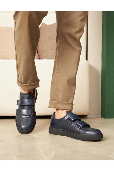 Cabani Men's Genuine Leather Navy Blue Sneakers