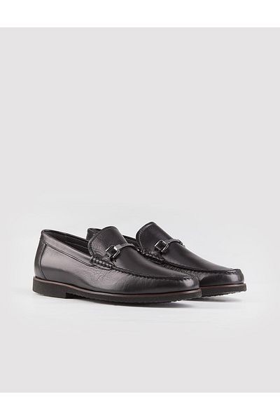 Cabani Genuine Leather Black Men's Casual Shoes with Metal Accessories