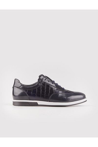 Cabani Seasonal Genuine Leather Navy Blue Lace-Up Men's Casual Shoes