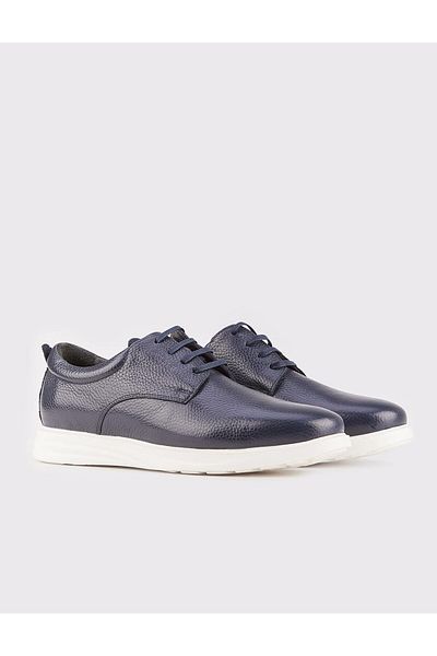 Cabani Genuine Leather Navy Blue Extra Light Sole Lace-Up Men's Casual Shoes