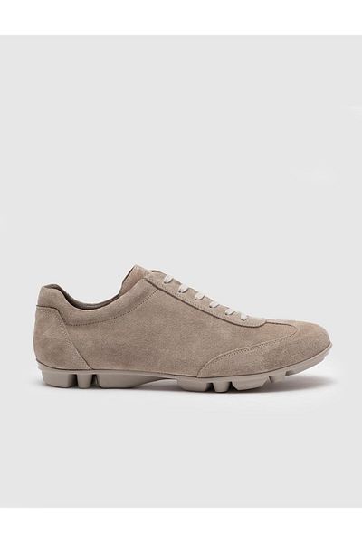 Cabani Genuine Leather Beige Suede Lace-up Men's Casual Shoes