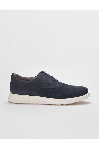 Cabani Genuine Leather Navy Blue Suede Lace-up Men's Casual Shoes