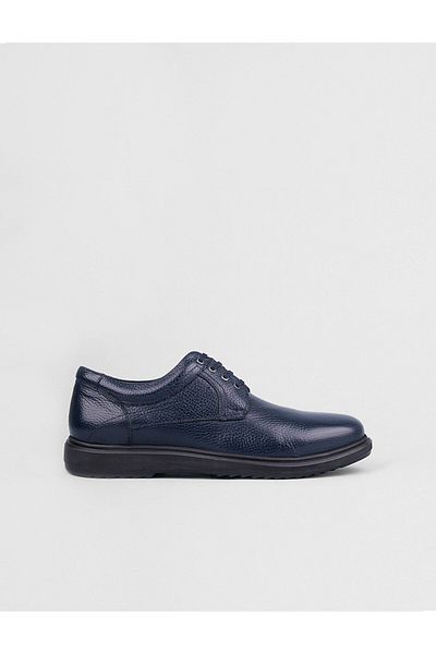Cabani Men's Navy Blue Genuine Leather Lace-Up Casual Shoes
